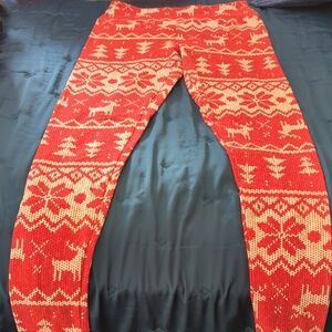 LuLaRoe Red and White Alpine Knit Pattern One Size Leggings